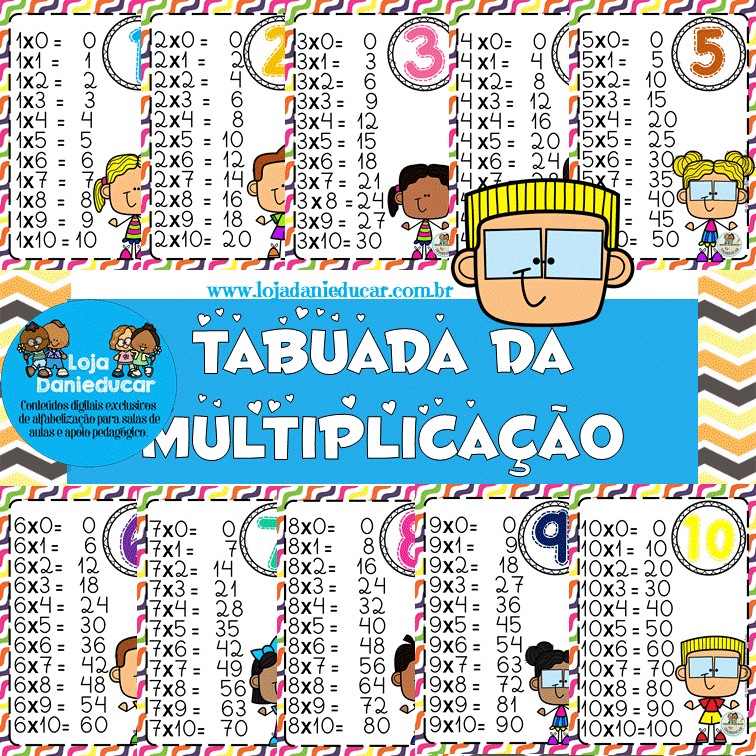 Tabuada de multiplicação colorida - Loja Dani Educar